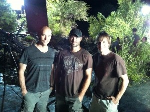 Kevin McMahon, Mike Montgomery, and Bryan McClure on the Set of "The Garden"